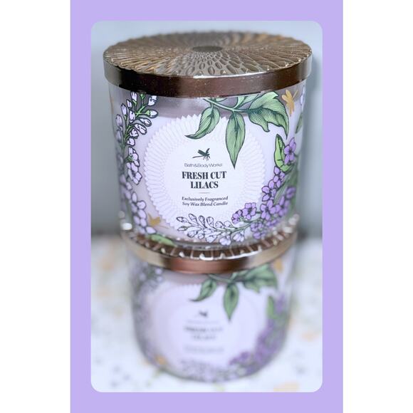 Lot of 2 Bath & Body Works Fresh Cut Lilacs Large 3-Wick Scented Candle 14.5oz - Picture 2 of 7
